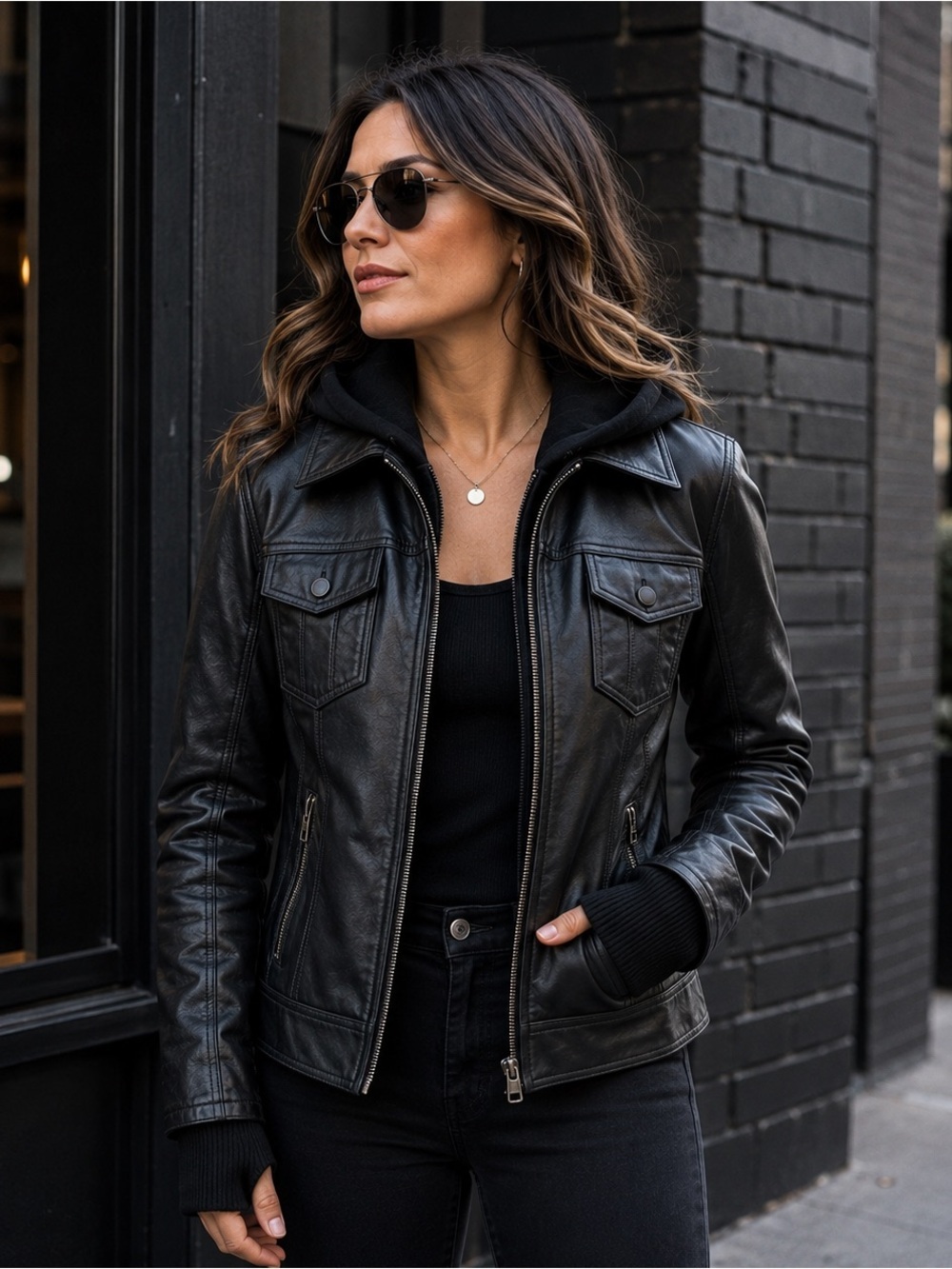 Decrum Genuine Leather Jacket With Detachable Hoodie Women’s Medium NWT